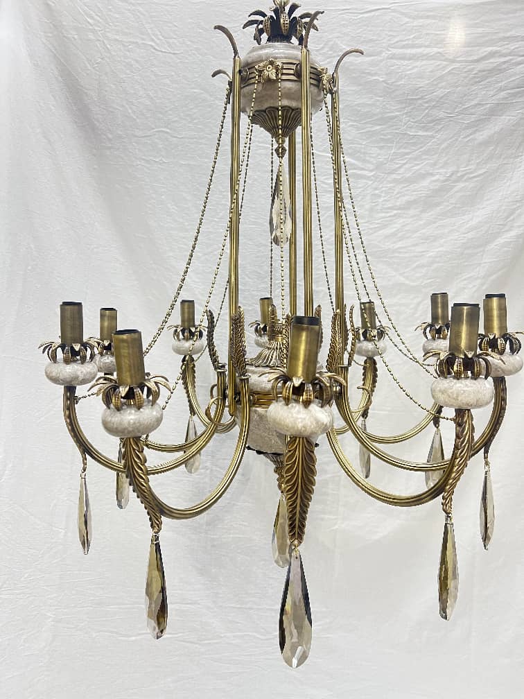 لوستر برنزی و سنگی ده شاخه آنتیک